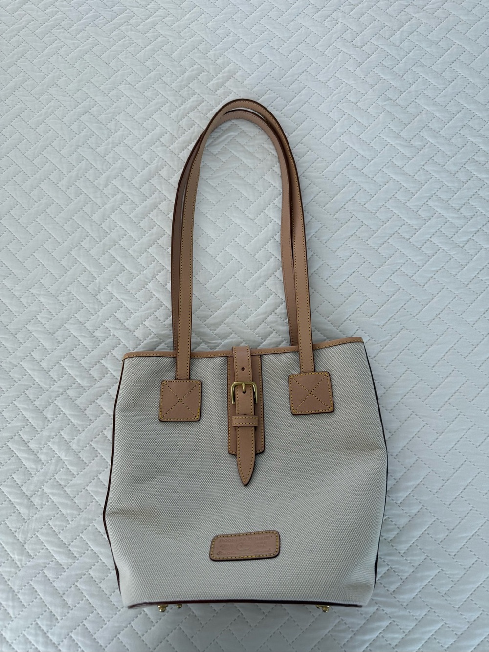 Vintage Dooney & Bourke Cream Canvas Tote with Tan Leather Trim